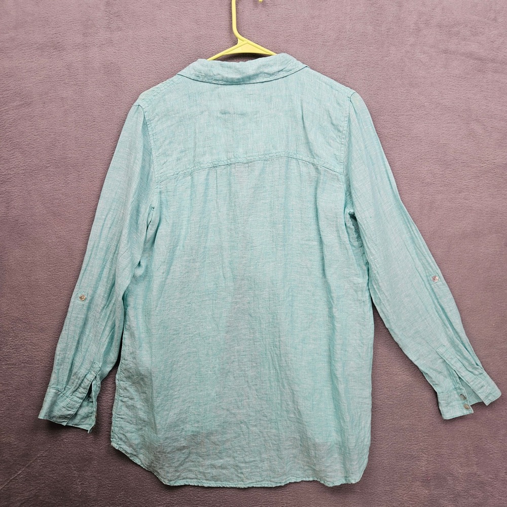 Sigrid Olsen Blue Coastal 100% Linen Button Down Shirt Size M - Picture 2 of 7
